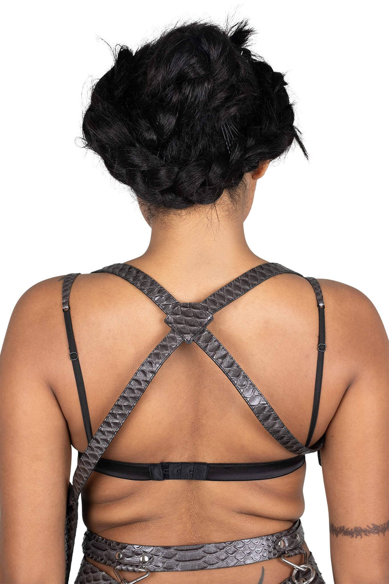 POCHETTE Dark Grey Snake Cross-Back Harness Bag_hover