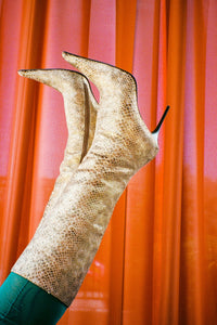 PROPOSAL-F Jeffrey Campbell Stiletto Boots Beige Gold Snake
_hover