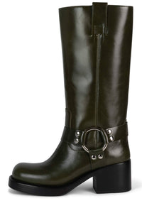 REFLECTION Jeffrey Campbell Knee High Boots Olive Dark Stack