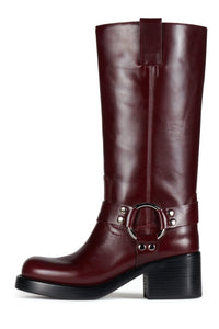 REFLECTION Jeffrey Campbell Knee High Boots Wine Black Stack