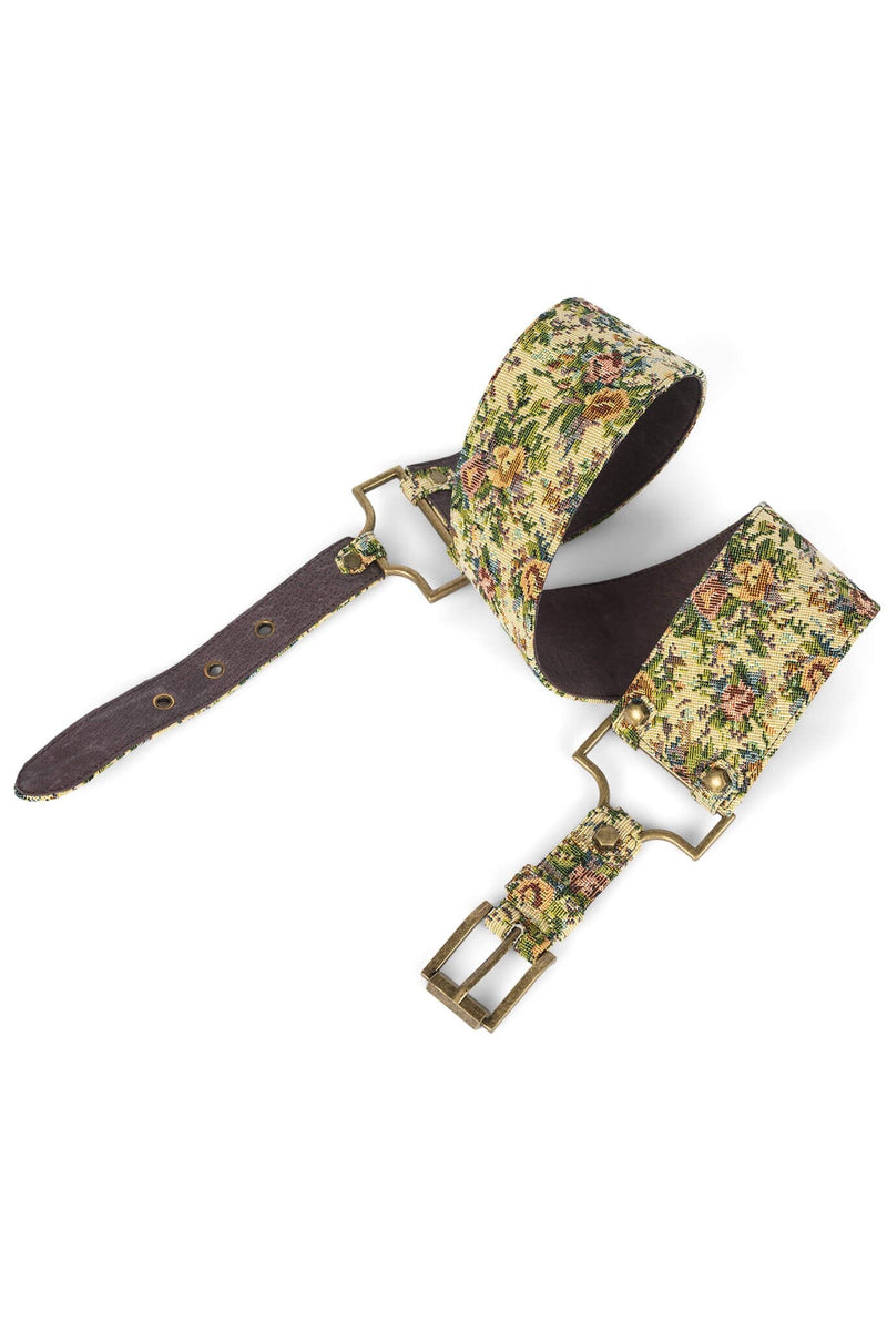 REIN-IN Jeffrey Campbell Tapestry Belt Beige Floral Tapestry
