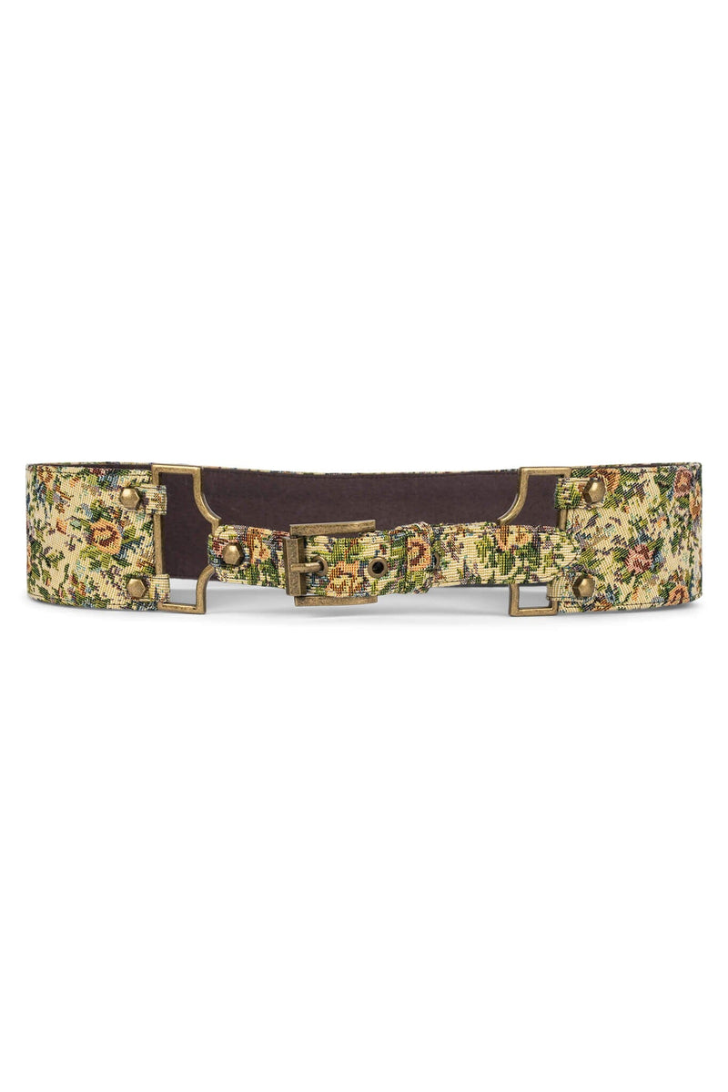 REIN-IN Jeffrey Campbell Tapestry Belt Beige Floral Tapestry