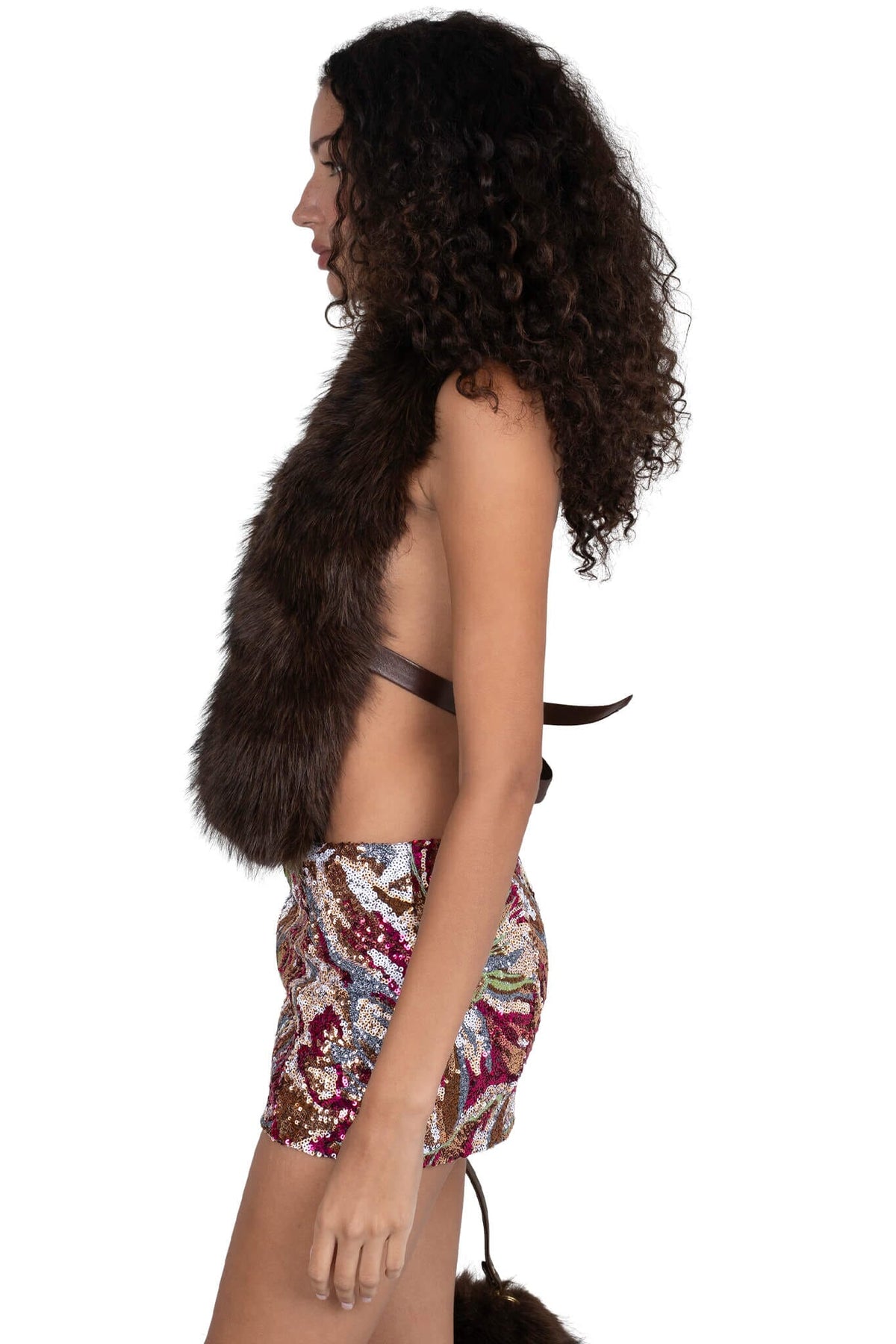 ROMANOV-F TOP Jeffrey Campbell Faux-Fur Top Brown