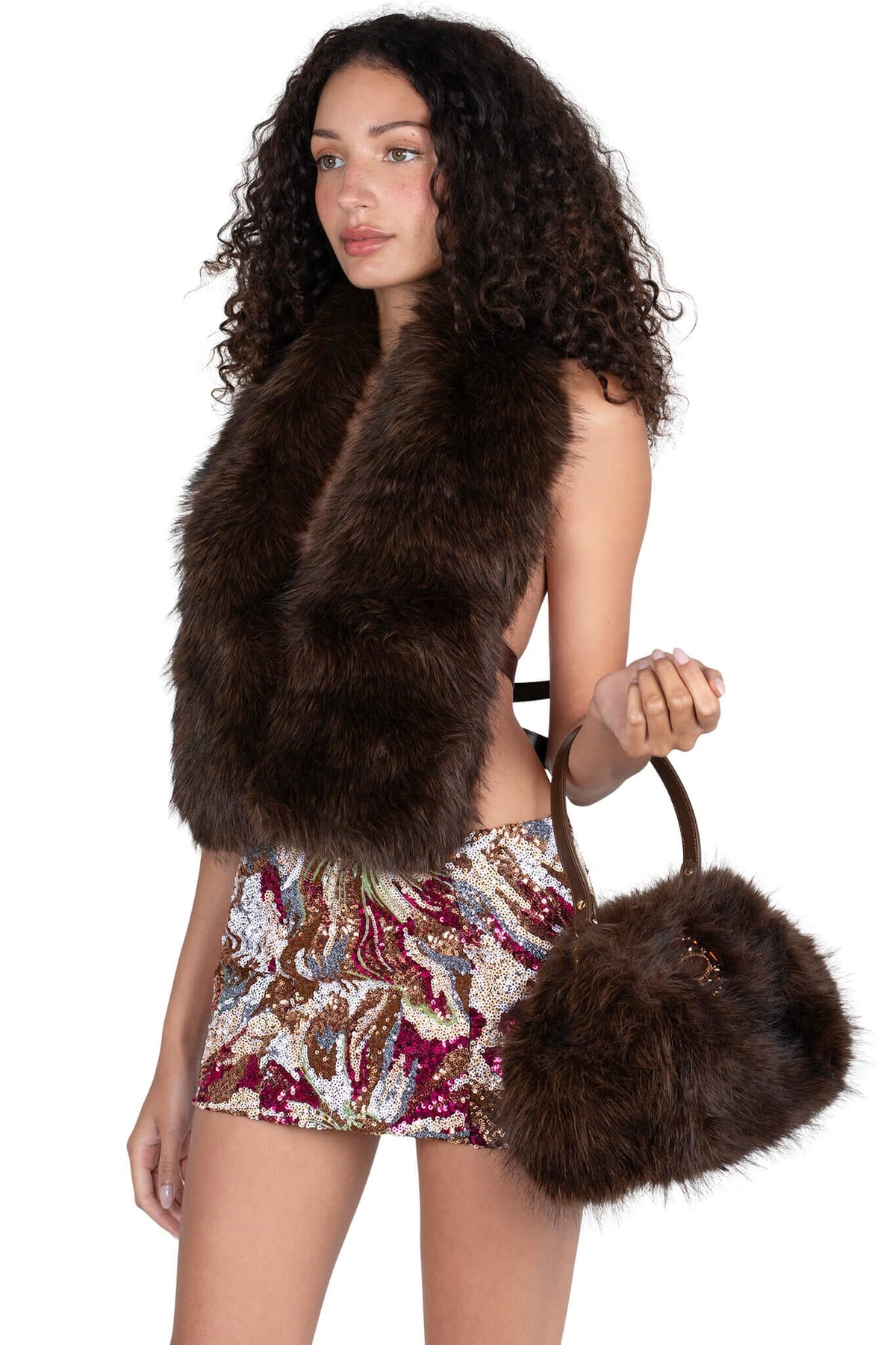 ROMANOV-F TOP Jeffrey Campbell Faux-Fur Top Brown _hover