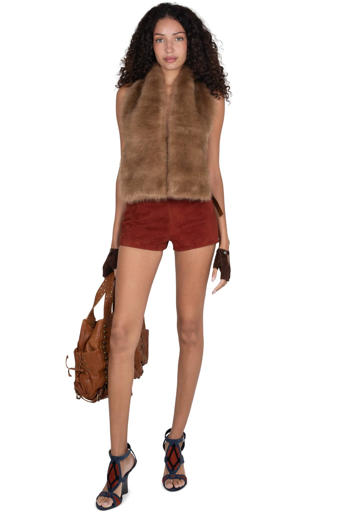 ROMANOV-F TOP Jeffrey Campbell Faux Fur Top Light Brown 