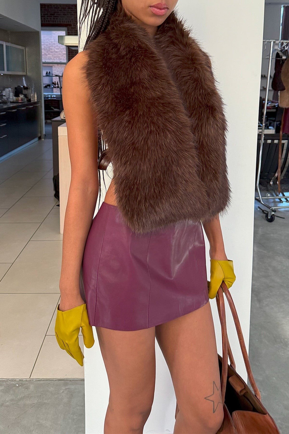 ROMANOV-F TOP Jeffrey Campbell Faux-Fur Top Brown Main