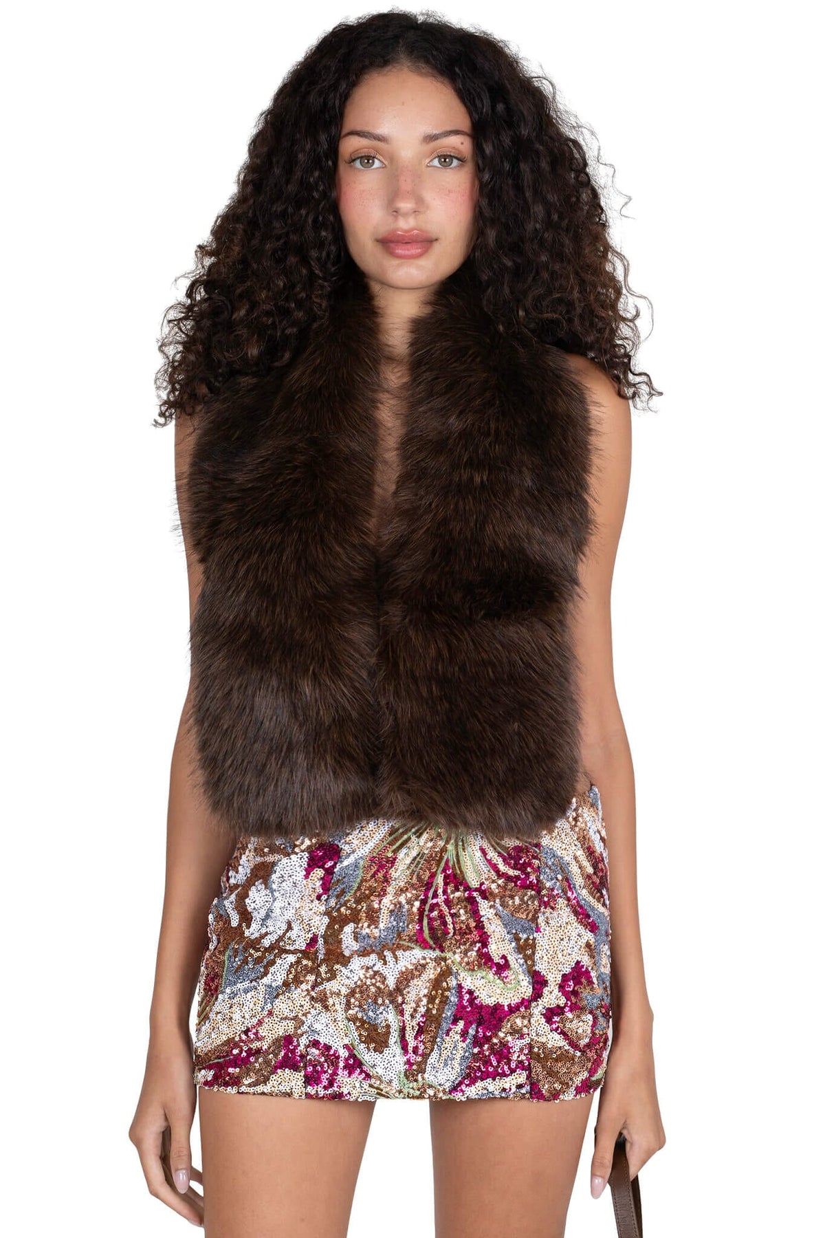 ROMANOV-F TOP Jeffrey Campbell Faux-Fur Top Brown