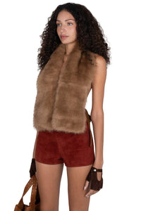 ROMANOV-F TOP Jeffrey Campbell Faux Fur Top Light Brown