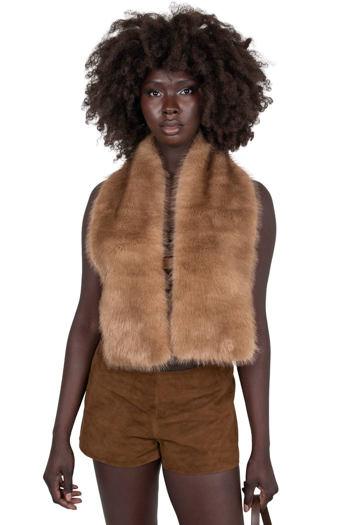 ROMANOV-F TOP Jeffrey Campbell Faux-Fur Top Light Brown