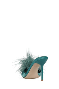 SHOPAHOLIC Jeffrey Campbell Heeled Mule Teal Satin Combo