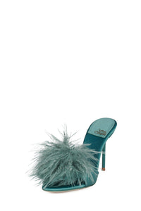SHOPAHOLIC Jeffrey Campbell Heeled Mule Teal Satin Combo
