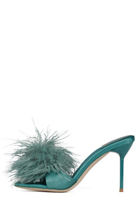 SHOPAHOLIC Jeffrey Campbell Heeled Mule Teal Satin Combo