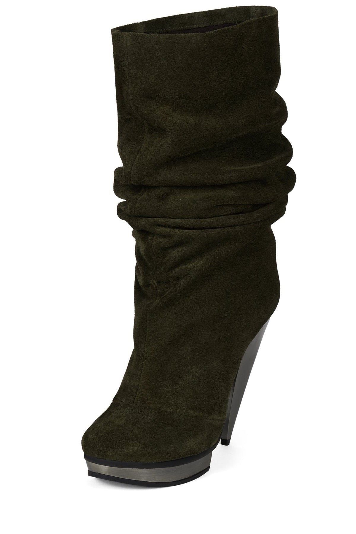 SLAY Slouch Heeled Boot Olive Suede _hover