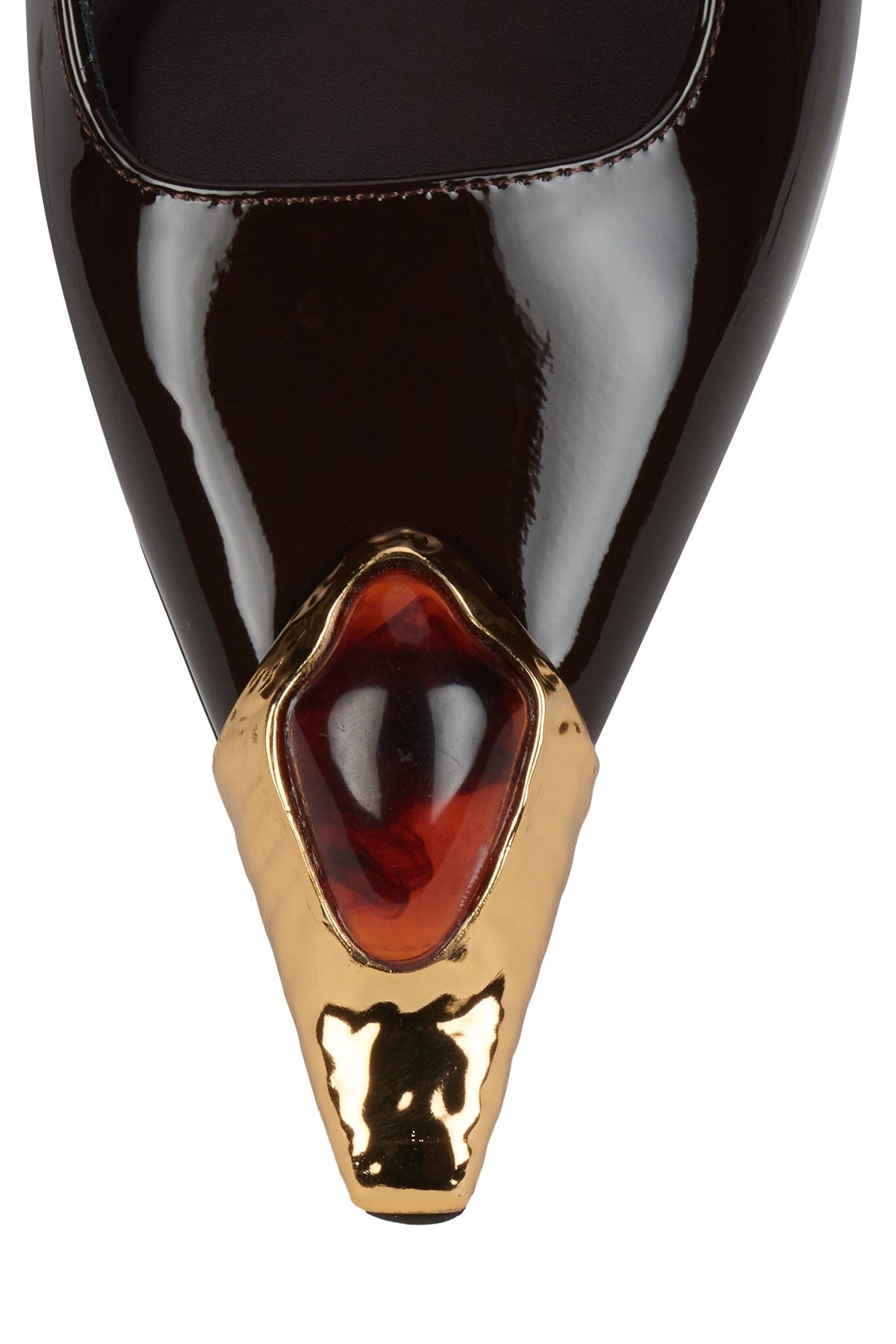 SORCERER Jeffrey Campbell Slingback Heels Brown Patent Gold Brown