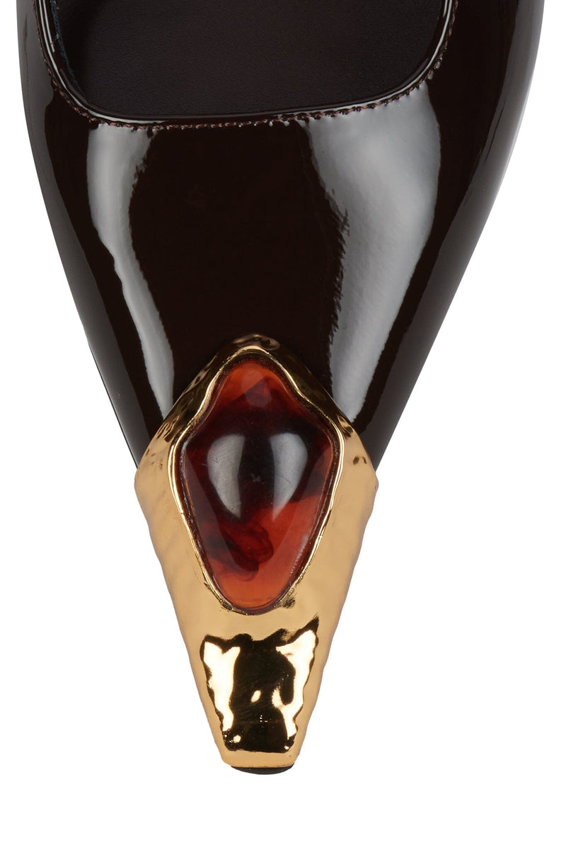 SORCERER Jeffrey Campbell Slingback Heels Brown Patent Gold Brown