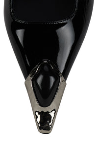 SORCERER Jeffrey Campbell Slingback Heels Black Patent Silver Black 