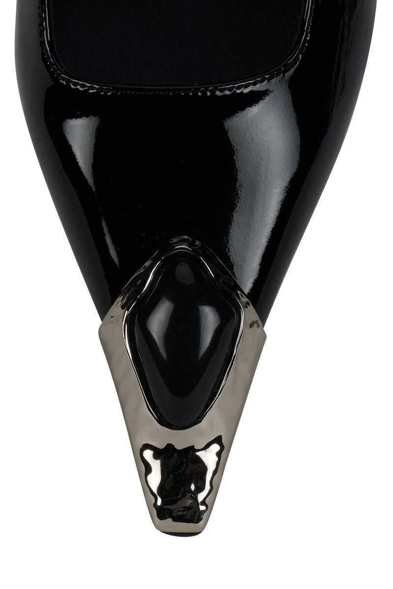 SORCERER Jeffrey Campbell Slingback Heels Black Patent Silver Black 