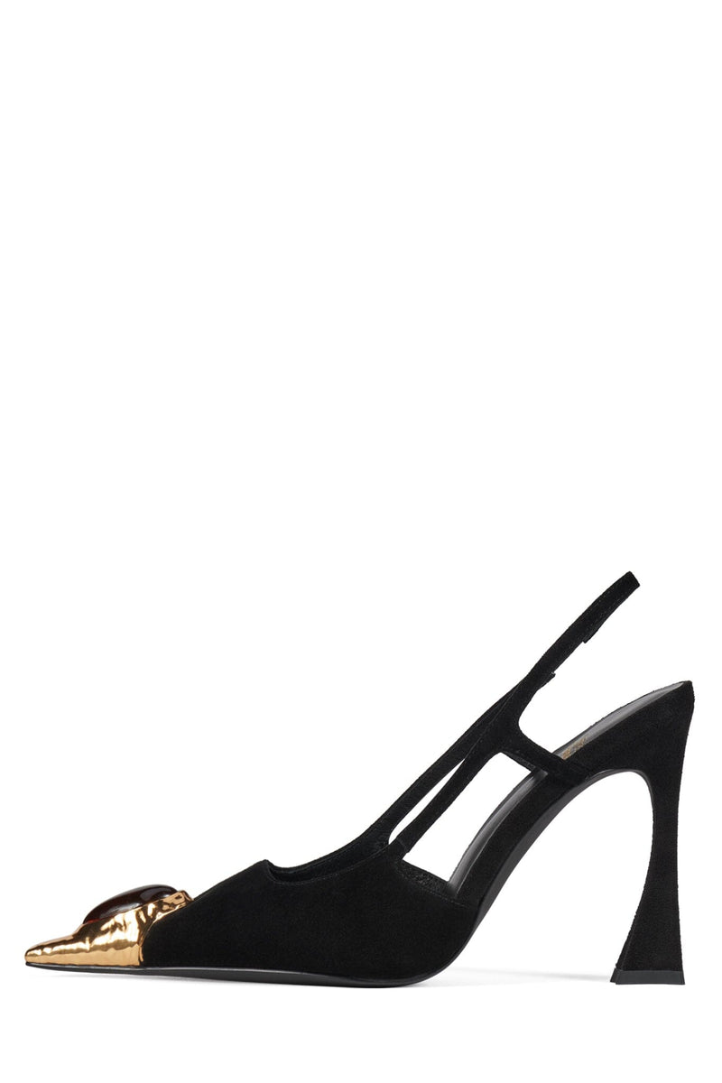 SORCERER Jeffrey Campbell Slingback Heels Black Suede Gold Brown