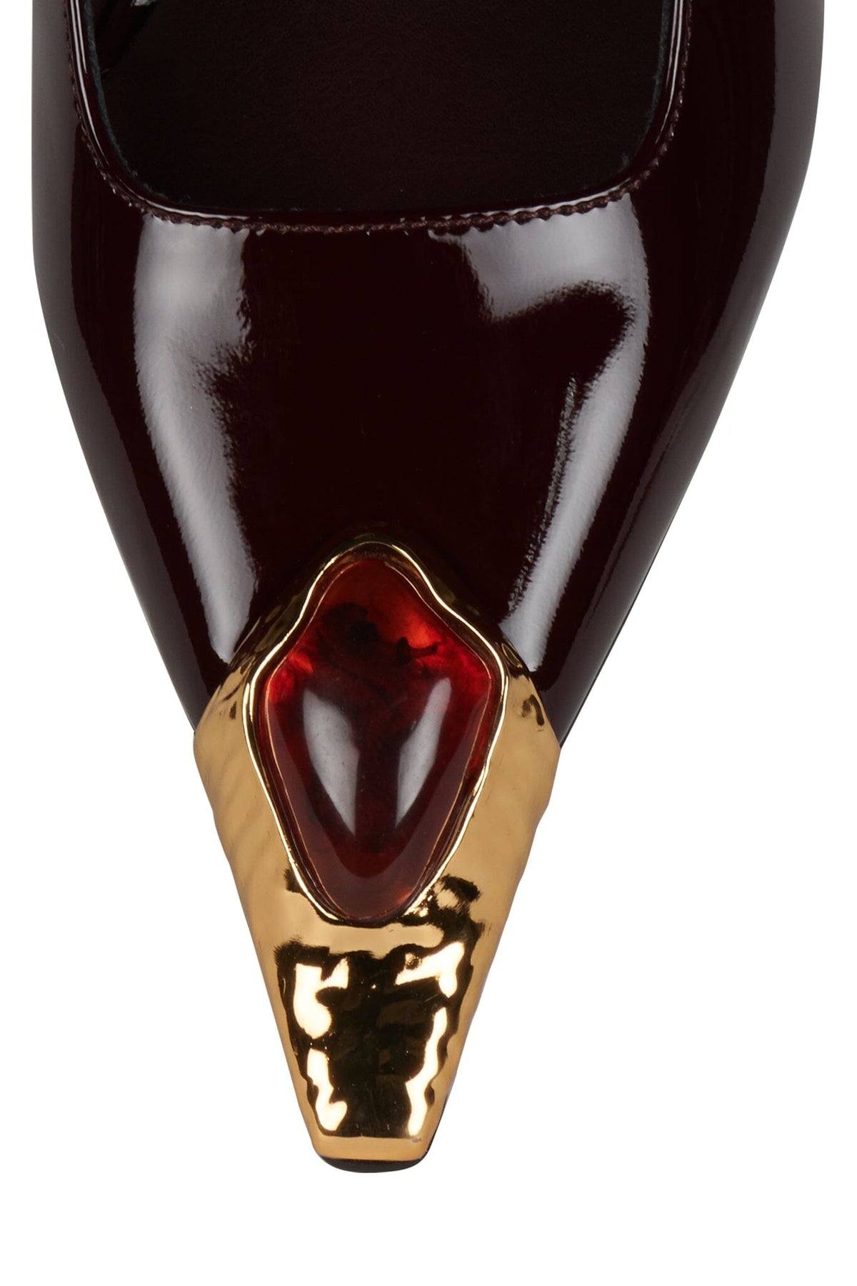 SORCERER Jeffrey Campbell Slingback Heels Wine Patent Gold Brown