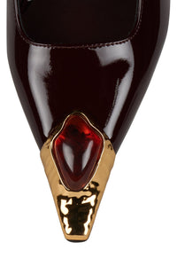 SORCERER Jeffrey Campbell Slingback Heels Wine Patent Gold Brown