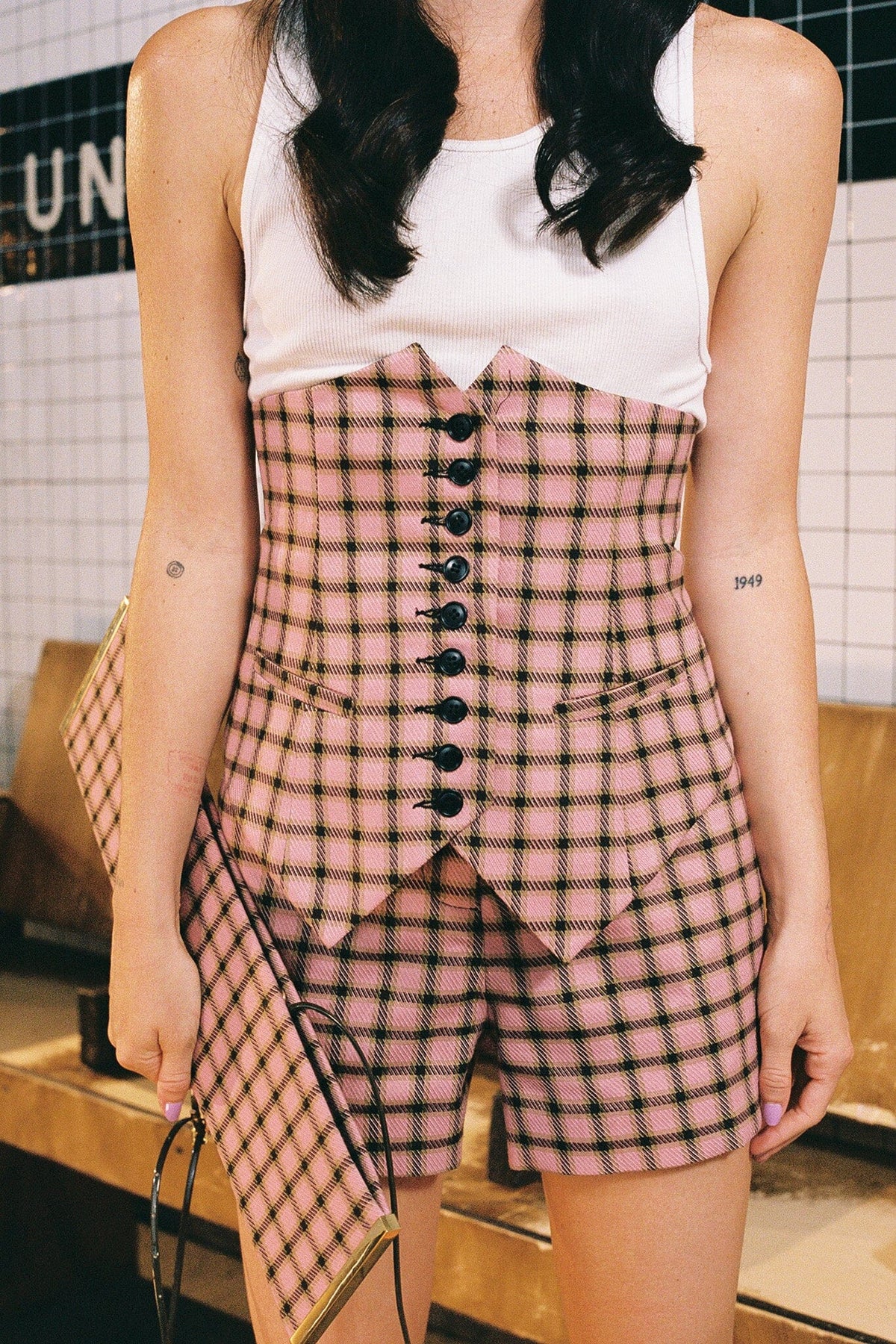SPEAK-EASY SET Jeffrey Campbell Corset Pink Tweed_hover