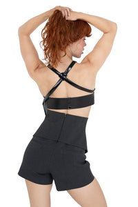SPEAK-EASY SET Jeffrey Campbell Corset Dark Grey Pin Stripe_hover