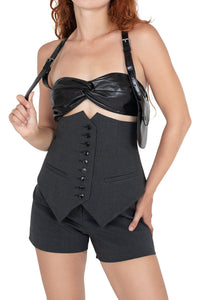 SPEAK-EASY SET Jeffrey Campbell Corset Dark Grey Pinstripe 