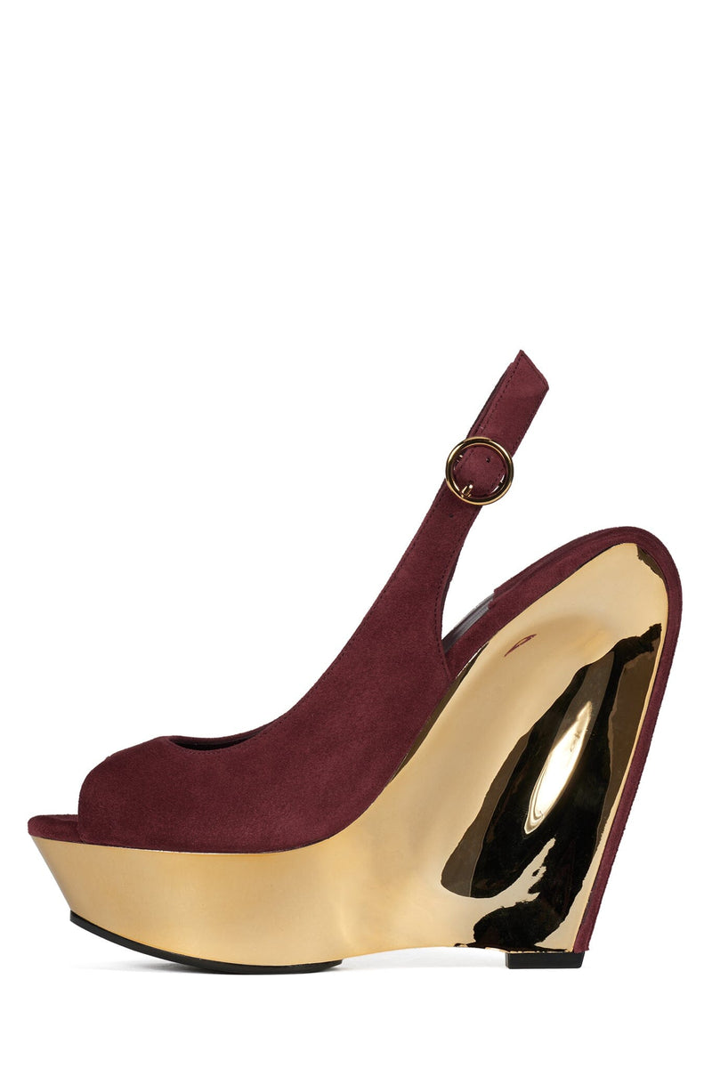 SPEED-SB Jeffrey Campbell Slingback Sandal Red Suede Gold