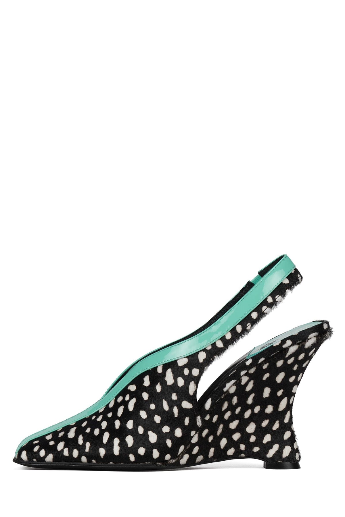 STRAITS-F Jeffrey Campbell Wedge Sandal Black White Dot Teal