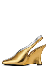 STRAITS Jeffrey Campbell Slingback Wedge Gold Silver Combo