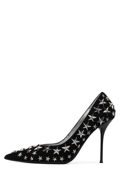 STRPWR-HI Stiletto Pump Black Suede Silver