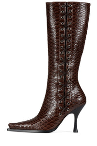 STUNNA Jeffrey Campbell Heeled Boot Brown Snake