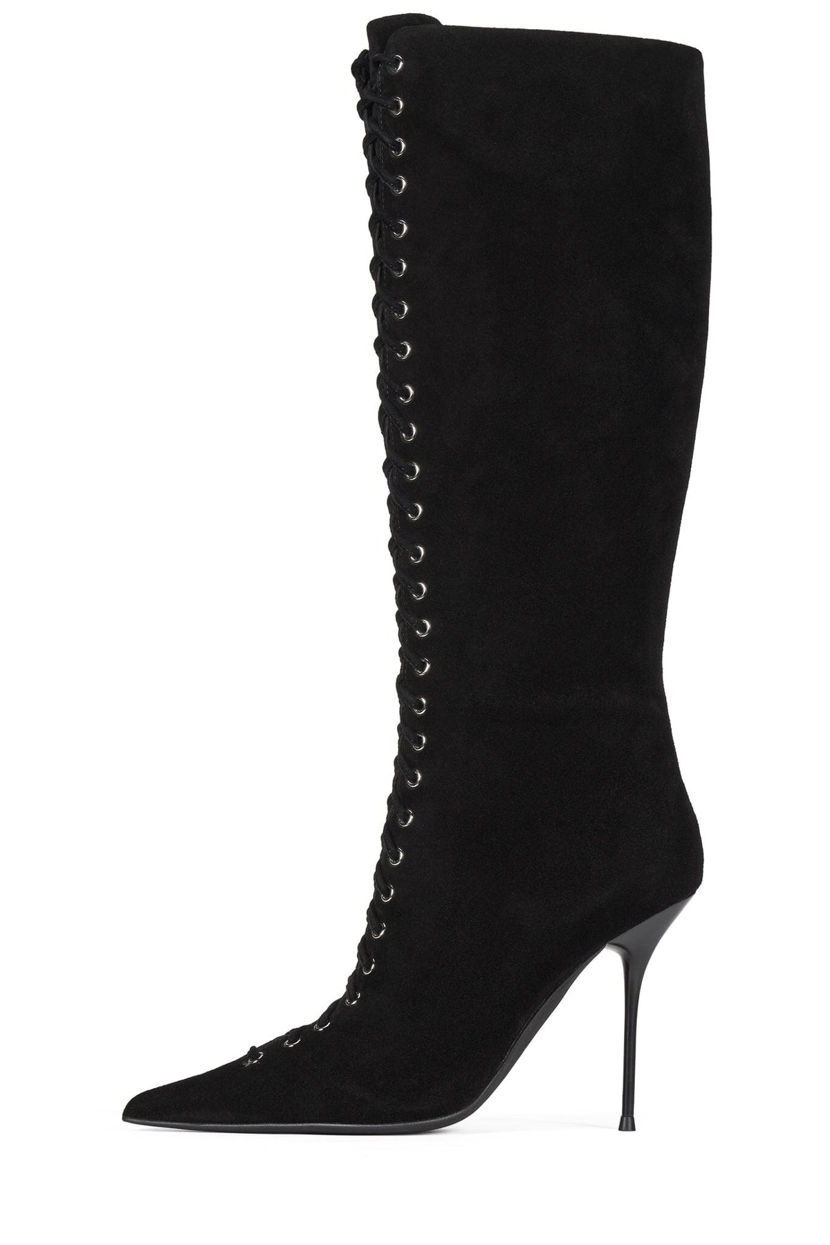 TAUNTING Stiletto Knee-High Boot Black Suede