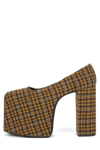 THE-DRAMA Jeffrey Campbell Platform Pump Yellow Plaid Tweed