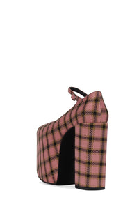 THE-TRUTH Jeffrey Campbell Platform Mary-Jane Pump Pink Plaid Tweed