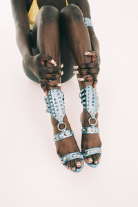 THREE-6-5 Jeffrey Campbell Heeled Sandal Blue Metallic Silver  