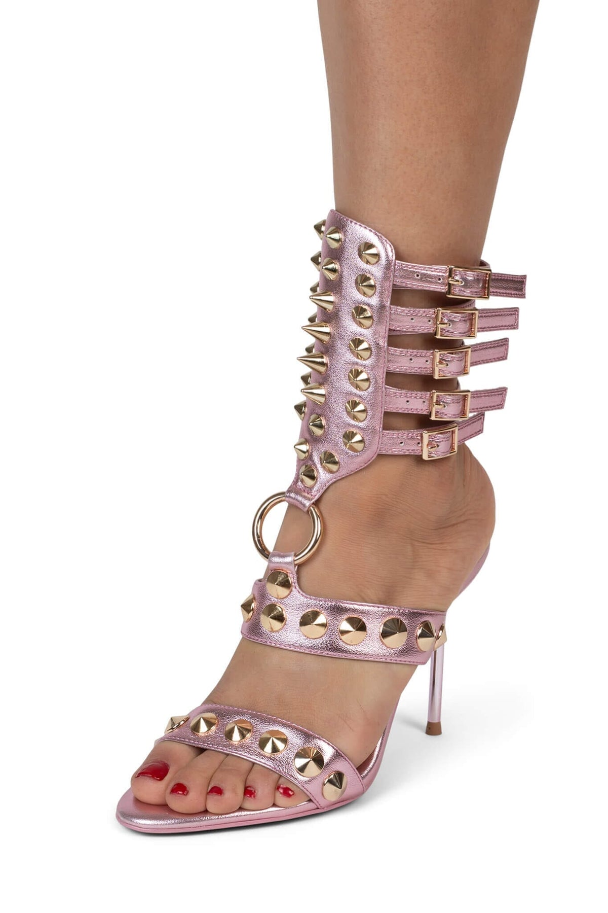 THREE-6-5 Jeffrey Campbell Heeled Sandal Pink Metallic Gold