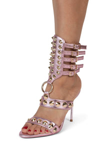 THREE-6-5 Jeffrey Campbell Heeled Sandal Pink Metallic Gold