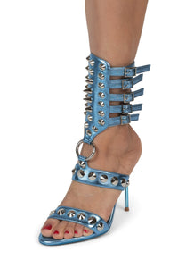 THREE-6-5 Jeffrey Campbell Heeled Sandal Blue Metallic Silver 