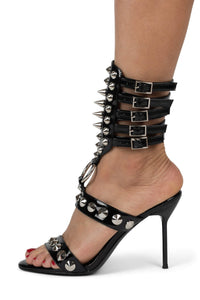 THREE-6-5 Jeffrey Campbell Heeled Sandal Black Patent Silver