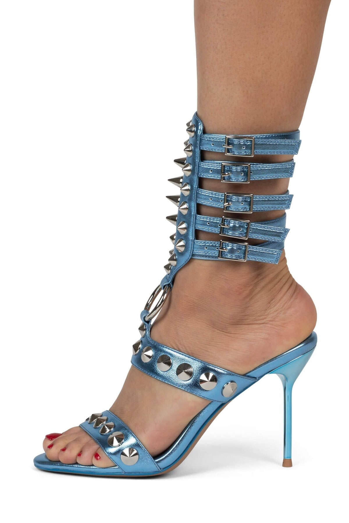 THREE-6-5 Jeffrey Campbell Heeled Sandal Blue Metallic Silver 
