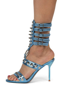 THREE-6-5 Jeffrey Campbell Heeled Sandal Blue Metallic Silver 