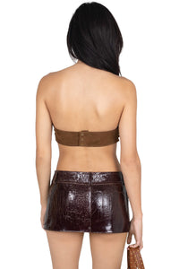 TOO-COOL Jeffrey Campbell Leather Mini Skirt Brown Crackle 