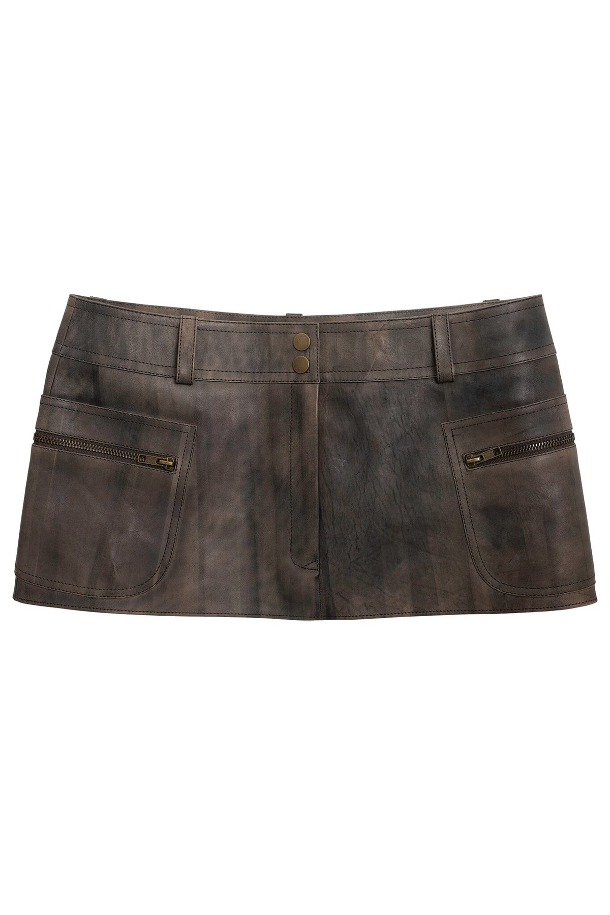 TOO-COOL Jeffrey Campbell Leather Mini Skirt Brown Distressed