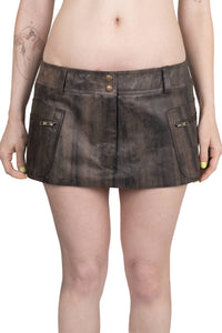 TOO-COOL Jeffrey Campbell Leather Mini Skirt Brown Distressed