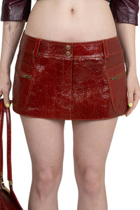 TOO-COOL Jeffrey Campbell Leather Mini Skirt Orange Crackle