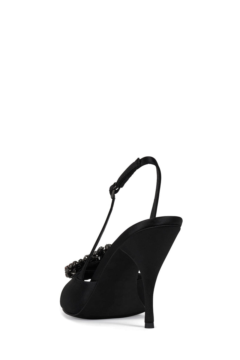 TRIOMPHE-J Jeffrey Campbell Heeled Slingback Sandal Black Satin Pewter