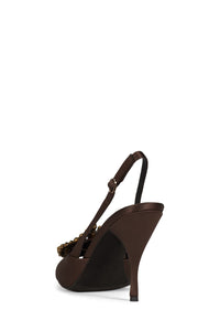 TRIOMPHE-J Jeffrey Campbell Heeled Slingback Sandal Black Satin Pewter Brown Satin Brown
