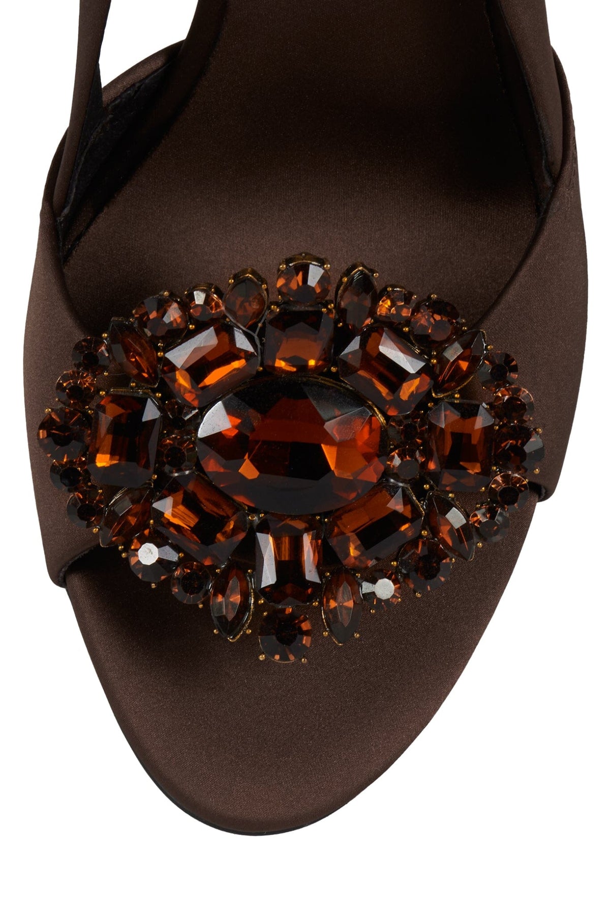 TRIOMPHE-J Jeffrey Campbell Heeled Slingback Sandal Black Satin Pewter Brown Satin Brown