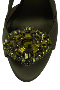 TRIOMPHE-J Jeffrey Campbell Heeled Slingback Sandal Olive Satin Green